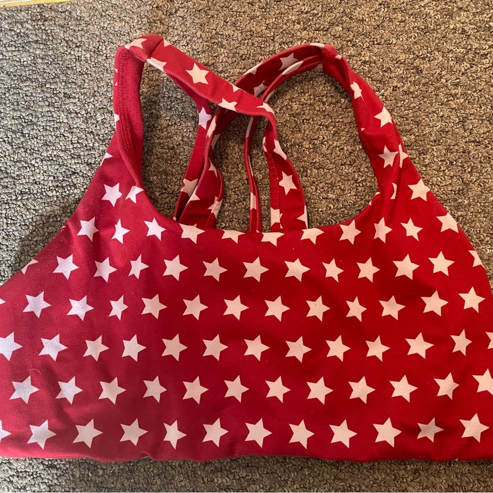 SENITA ATHLETICS WHITE & RED Stars Strappy Bra